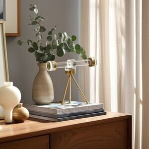 NEW Bradford Acrylic & Brass Telescope Shelf Table Decor Hollywood Regency Glam